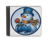 Jubonexis Happy Snowman Holding A Rose Soft PU Leather Bifold Wallet, Coin Purse Credit Pass Case, Durable Card-Holder Slim Billfold for Men Woman Money Storage