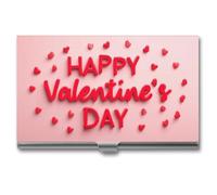 Jubonexis Happy Valentine's Day in Bold Red Letters Business Card Holder, Pocket Slim Metal Business Card Case for Women Men