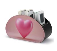 Jubonexis Heart Pink Remotes Control Holder with 5 Compartments Leather TV Remote Caddy Storage Box Desktop Organizer