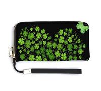 Jubonexis Heart Shape Green Clovers with Sparkles PU Leather Clutch Long Bifold Wallet, Coin Purse Credit Pass Case, Durable Card-Holder Money Storage for Women Men