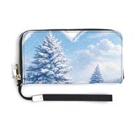 Jubonexis Heart-Shaped Frame Peaceful Winter Snowy Hills PU Leather Clutch Long Bifold Wallet, Coin Purse Credit Pass Case, Durable Card-Holder Money Storage for Women Men