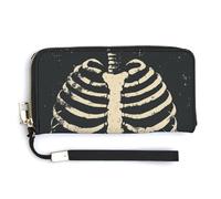 Jubonexis Heart-Shaped Human Rib Cage Retro PU Leather Clutch Long Bifold Wallet, Coin Purse Credit Pass Case, Durable Card-Holder Money Storage for Women Men