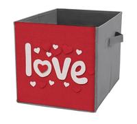 Jubonexis Hearts Love on Red Valentine's Day Cube Storage Bins Storage Cubes Foldable Decorative Fabric Storage Baskets Home Organizers with Handles for Shelves,Closet, 27x27 CM