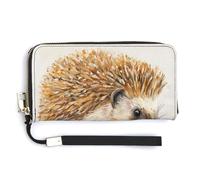 Jubonexis Hedgehog in Brown Beige Live PU Leather Clutch Long Bifold Wallet, Coin Purse Credit Pass Case, Durable Card-Holder Money Storage for Women Men