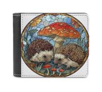 Jubonexis Hedgehogs and A Giant Mushroom Soft PU Leather Bifold Wallet, Coin Purse Credit Pass Case, Durable Card-Holder Slim Billfold for Men Woman Money Storage