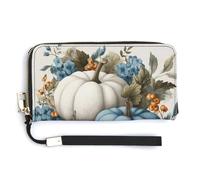 Jubonexis Hello Fall Light Blue Orange Pumpkins PU Leather Clutch Long Bifold Wallet, Coin Purse Credit Pass Case, Durable Card-Holder Money Storage for Women Men
