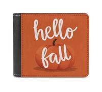 Jubonexis Hello Fall Written on Orange Pumpkin Soft PU Leather Bifold Wallet, Coin Purse Credit Pass Case, Durable Card-Holder Slim Billfold for Men Woman Money Storage