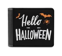Jubonexis Hello Halloween on Black Soft PU Leather Bifold Wallet, Coin Purse Credit Pass Case, Durable Card-Holder Slim Billfold for Men Woman Money Storage