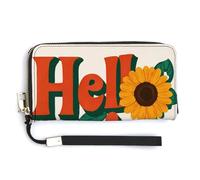 Jubonexis Hello Spring Retro Brush Font Orange Sunflower PU Leather Clutch Long Bifold Wallet, Coin Purse Credit Pass Case, Durable Card-Holder Money Storage for Women Men