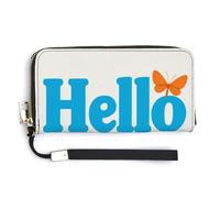 Jubonexis Hello Spring Small Orange Butterfly PU Leather Clutch Long Bifold Wallet, Coin Purse Credit Pass Case, Durable Card-Holder Money Storage for Women Men