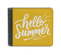 Jubonexis Hello Summer on Yellow Minimalistic Soft PU Leather Bifold Wallet, Coin Purse Credit Pass Case, Durable Card-Holder Slim Billfold for Men Woman Money Storage