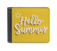 Jubonexis Hello Summer on Yellow with Sun Soft PU Leather Bifold Wallet, Coin Purse Credit Pass Case, Durable Card-Holder Slim Billfold for Men Woman Money Storage