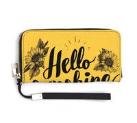 Jubonexis Hello Sunshine on Yellow Sunflower PU Leather Clutch Long Bifold Wallet, Coin Purse Credit Pass Case, Durable Card-Holder Money Storage for Women Men
