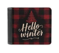 Jubonexis Hello Witner Red Black Plaid Soft PU Leather Bifold Wallet, Coin Purse Credit Pass Case, Durable Card-Holder Slim Billfold for Men Woman Money Storage