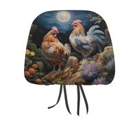 Jubonexis Hens Flowers Moon Printed Car Headrest Cover,2 Pieces, Elastic Comfort Head Rest Cover for Women Men, Universal Fits Most Cars Van SUV Truck, Car Interior Decor Accessories