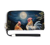 Jubonexis Hens Flowers Moon PU Leather Clutch Long Bifold Wallet, Coin Purse Credit Pass Case, Durable Card-Holder Money Storage for Women Men