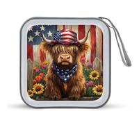 Jubonexis Highland Cow American Flag Hat Sunflower CD Case DVD Storage Case Portable