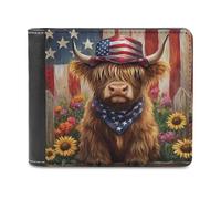 Jubonexis Highland Cow American Flag Hat Sunflower Soft PU Leather Bifold Wallet, Coin Purse Credit Pass Case, Durable Card-Holder Slim Billfold for Men Woman Money Storage