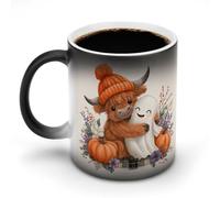 Jubonexis Highland Cow Calf Hugging Halloween Ghost Color Changing Mugs Heat Changing Ceramic Coffee Mug Novelty Funny Tea Water Cup 11OZ