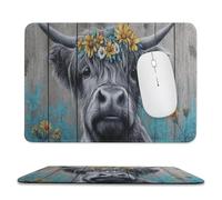 Jubonexis Highland Cow Daisies Fence Wooden Mouse Pad, Small Office Computer Mouse Pads for Desk Laptop with Non-Slip Rubber Base Mouse Mat, Gaming Mouse Pads