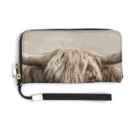 Jubonexis Highland Cow Eating Daisies Vintage PU Leather Clutch Long Bifold Wallet, Coin Purse Credit Pass Case, Durable Card-Holder Money Storage for Women Men