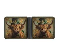 Jubonexis Highland Cow Gold Coins with Four-Leaf Clovers Soft PU Leather Bifold Wallet, Coin Purse Credit Pass Case, Durable Card-Holder Slim Billfold for Men Woman Money Storage