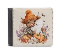 Jubonexis Highland Cow Hugging Halloween Ghost Soft PU Leather Bifold Wallet, Coin Purse Credit Pass Case, Durable Card-Holder Slim Billfold for Men Woman Money Storage