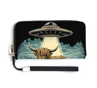 Jubonexis Highland Cow in A Field PU Leather Clutch Long Bifold Wallet, Coin Purse Credit Pass Case, Durable Card-Holder Money Storage for Women Men