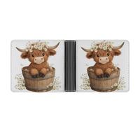 Jubonexis Highland Cow in Wooden Bucket with Daisies Soft PU Leather Bifold Wallet, Coin Purse Credit Pass Case, Durable Card-Holder Slim Billfold for Men Woman Money Storage