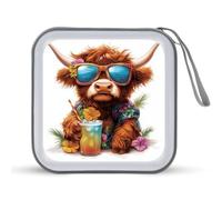 Jubonexis Highland Cow Summer Beach Outfit CD Case DVD Storage Case Portable for Car Home Travel