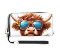 Jubonexis Highland Cow Summer Beach Outfit PU Leather Clutch Long Bifold Wallet, Coin Purse Credit Pass Case, Durable Card-Holder Money Storage for Women Men
