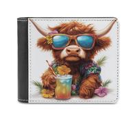 Jubonexis Highland Cow Summer Beach Outfit Soft PU Leather Bifold Wallet, Coin Purse Credit Pass Case, Durable Card-Holder Slim Billfold for Men Woman Money Storage
