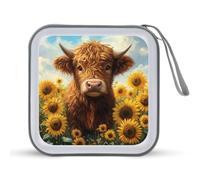 Jubonexis Highland Cow Sunflowers CD Case DVD Storage Case Portable for Car Home Travel