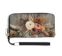Jubonexis Highland Cow Wearing A Floral Crown PU Leather Clutch Long Bifold Wallet, Coin Purse Credit Pass Case, Durable Card-Holder Money Storage for Women Men