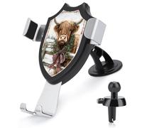 Jubonexis Highland Cow Wearing Rustic Evergreen Wreath Car Phone Holder Mount Triangle Clip Base Air Vent Cell Phone Car Mount Automotive Accessories for 4-6 Inches Cell Smartphones