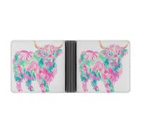 Jubonexis Highland Cow Whimsical Pink Mint Green Soft PU Leather Bifold Wallet, Coin Purse Credit Pass Case, Durable Card-Holder Slim Billfold for Men Woman Money Storage