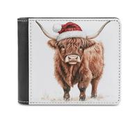 Jubonexis Highland Cow with Christmas Hat Soft PU Leather Bifold Wallet, Coin Purse Credit Pass Case, Durable Card-Holder Slim Billfold for Men Woman Money Storage