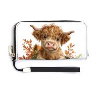 Jubonexis Highland Cow Wooden Bucket Pumpkin Sunflowers PU Leather Clutch Long Bifold Wallet, Coin Purse Credit Pass Case, Durable Card-Holder Money Storage for Women Men