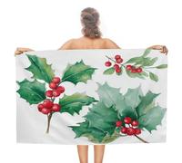 Jubonexis Holly And Red Fruits. Beach Towel Sand Free Microfiber Large Shower Towels Multipurpose Absorbent for Bathroom Pool 130x80 CM