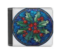 Jubonexis Holly Mistletoe with Red Berries Soft PU Leather Bifold Wallet, Coin Purse Credit Pass Case, Durable Card-Holder Slim Billfold for Men Woman Money Storage