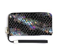 Jubonexis Holographic Black and Silver Snake Skin Print PU Leather Clutch Long Bifold Wallet, Coin Purse Credit Pass Case, Durable Card-Holder Money Storage for Women Men