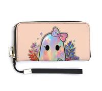 Jubonexis Holographic Ghost with A Coquette Bow PU Leather Clutch Long Bifold Wallet, Coin Purse Credit Pass Case, Durable Card-Holder Money Storage for Women Men