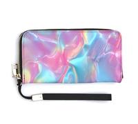 Jubonexis Holographic Pastel Pink Blue Shiny Abstract PU Leather Clutch Long Bifold Wallet, Coin Purse Credit Pass Case, Durable Card-Holder Money Storage for Women Men