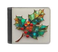 Jubonexis Holy with Seven Leaves and Red Berries Soft PU Leather Bifold Wallet, Coin Purse Credit Pass Case, Durable Card-Holder Slim Billfold for Men Woman Money Storage