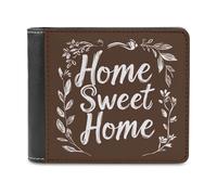 Jubonexis Home Sweet Home Brown Minimalist Soft PU Leather Bifold Wallet, Coin Purse Credit Pass Case, Durable Card-Holder Slim Billfold for Men Woman Money Storage
