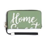 Jubonexis Home Sweet Home on Sage Green PU Leather Clutch Long Bifold Wallet, Coin Purse Credit Pass Case, Durable Card-Holder Money Storage for Women Men