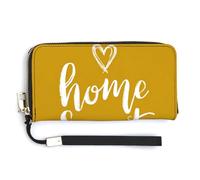 Jubonexis Home Sweet Home on Yellow PU Leather Clutch Long Bifold Wallet, Coin Purse Credit Pass Case, Durable Card-Holder Money Storage for Women Men