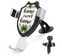 Jubonexis Home Sweet Home with Green Clover Car Phone Holder Mount Triangle Clip Base Air Vent Cell Phone Car Mount Automotive Accessories for 4-6 Inches Cell Smartphones