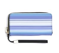 Jubonexis Horizontal Stripes in White Light Blue PU Leather Clutch Long Bifold Wallet, Coin Purse Credit Pass Case, Durable Card-Holder Money Storage for Women Men