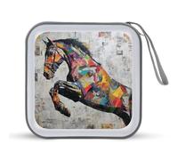 Jubonexis Horse Collage Newspaper Graffiti CD Case DVD Storage Case Portable for Car Home Travel